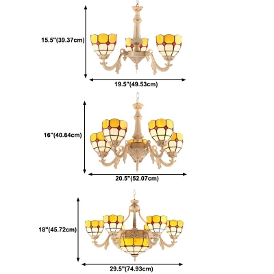 3-Light Hanging Chandelier Tiffany Style Cone Shape Metal Pendant Light Kit