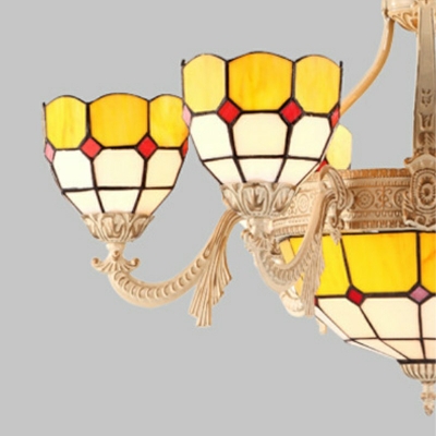 3-Light Hanging Chandelier Tiffany Style Cone Shape Metal Pendant Light Kit