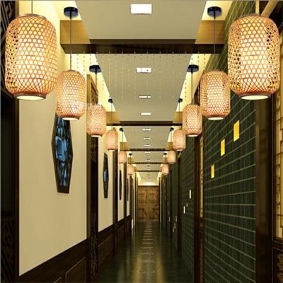 Asia Style Hanging Light Fixture Vine Cylinder Suspension Pendant for Corridor