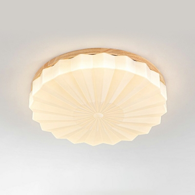 Comtemporary Flush Mount Fixture Simple White Round Wood Ceiling Light