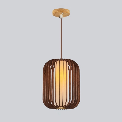 Cylindrical Hanging Lamp Kit Modern Style Wood 1-Light Pendant Light Fixtures in Brown