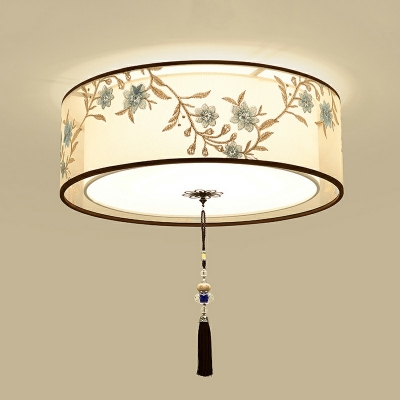 Fabric Square Flush Ceiling Lights Traditional Style 5 Lights Flush Mount Lights in Beige