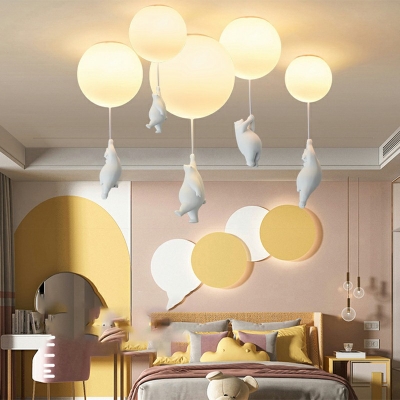 Kids Style 1-Light Ceiling Fixture White Bear  Flush Mount Light with Cream Glass Shade for Nursery