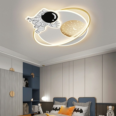 Kids Style Astronaut Shape Flush Ceiling Light LED Acrylic and Aluninum Flush Mount Lamp