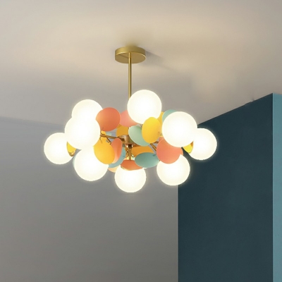 Modern Style Sphere Chandelier Light Glass 10-Lights Hanging Chandelier in White