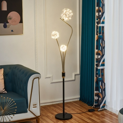 3-Light Floor Lights Contemporary Style Ball Shape Metal Standing Lamp