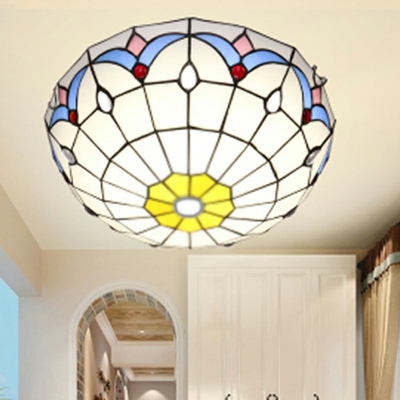 LED Flush Mount Ceiling Lighting Fixture Stained Glass Tiffany Flush Mount Lamp
