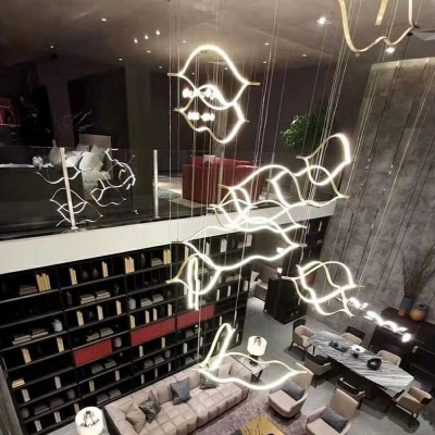 Modern Style Chandelier Lamp Gold Waving Metal Chandelier Light for Dining Room
