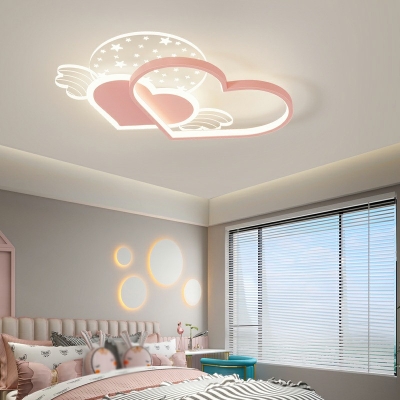 Pink Heart Flush Mount Ceiling Light Fixtures Modern Style Metal 2 Lights Flush Light Fixtures White Light