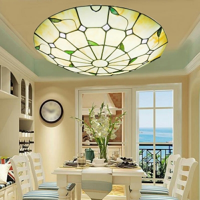Tiffany-Style Flushmount Ceiling Lamp LED Stained Art Glass Flush Ceiling Light