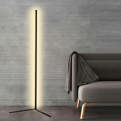 1 Light Cylinder Nightstand Lamp Modern Metal Floor Light in Black
