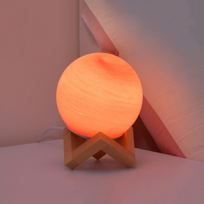 1-Light Table Lamp Contemporary Style Globe Shape Wood Nightstand Lamp