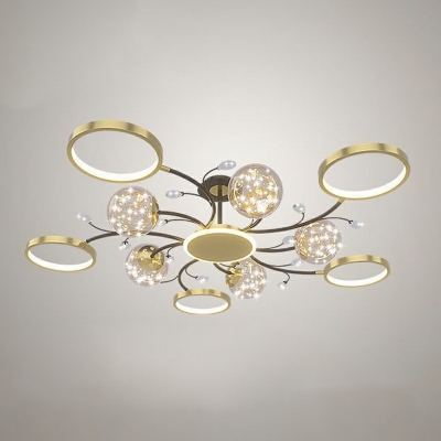 Circle Ring Flush Mount Lamp Industrial Style Metal 12-Lights Flush Light Fixtures in Gold