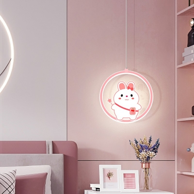 Pink Pendant Lighting Fixture LED Metallic Suspension Pendant for Girl's Bedroom