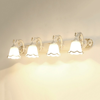 Traditional Style Flower Vanity Light Fixtures Glass 4-Lights Vanity Lamp in Black