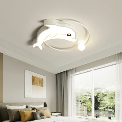 2-Light Flush Mount Light Kids Style Dolphin Shape Metal Close To Ceiling Chandelier