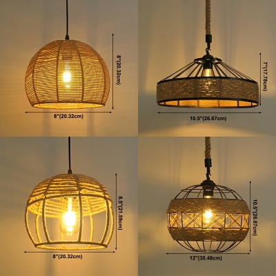 Bowl Hanging Lamp Kit Industrial Style Rope 1-Light Pendant Lighting Fixtures in Brown