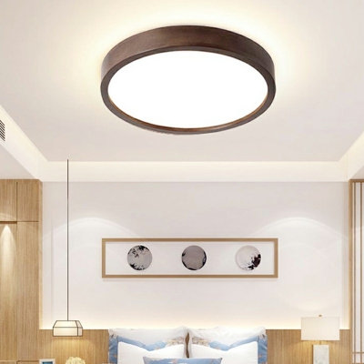 Modern Minimalist Chinese Style Ceiling Lamp LED Wooden Round Flushmount Light for Bedroom