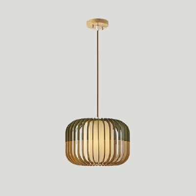 Wood Cylinder Hanging Lamp Kit Modern Style 1 Light Pendant Light in Brown