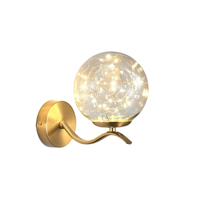 1 Light Spherical Wall Light Sconce Modern Style Glass Wall Sconce Lighting in Clear