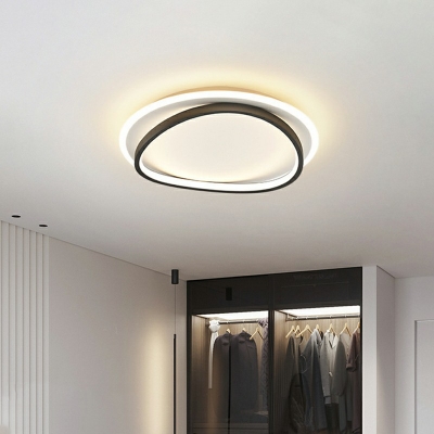 2 Lights Ring Led Flush Mount Modern Style Metal Flush Light Fixtures in Black