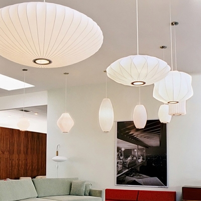 Contemporary 1 Head Silk Ceiling Pendant Lamp Fabric Art Deco Suspended Light in White