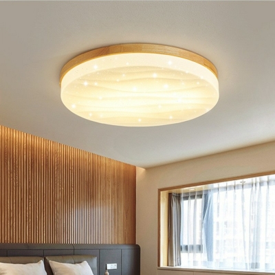 Modern Flush Mount Fixture Simple White Geometrical Shape Wood Ceiling Light