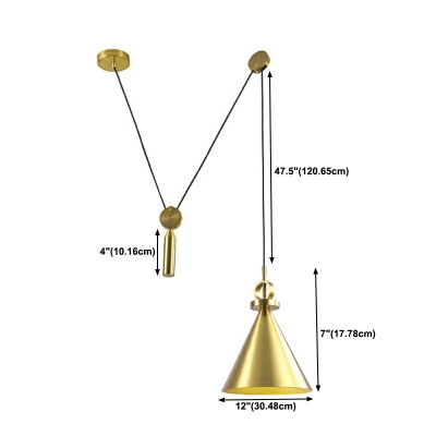 1 Light Gold Pendant Lighting Metal Hanging Lamp for Bedroom