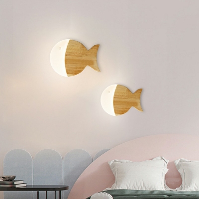 Art Deco Fish Sconce Light Fixture Acrylic and Wood Wall Sconce Lighting