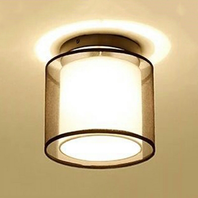 Cylinder Flush Ceiling Lights Traditional Style Fabric 1-Light Flush Ceiling Light in Beige