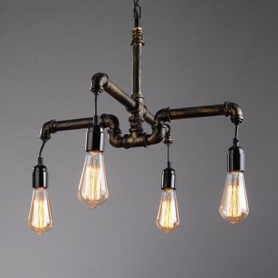 Industrial Style Wrought Iron Chandelier Simple Water Pipe Shape Pendant Light