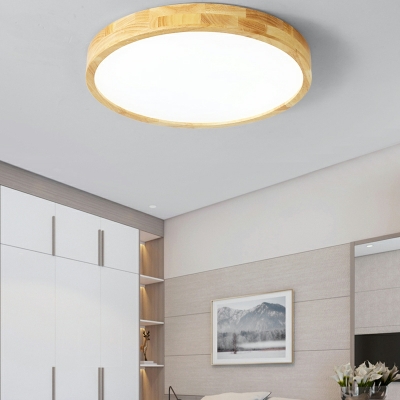 Japanese Style Minimalist Wood Ceiling Light Fixture Bedroom Flush Mount Light