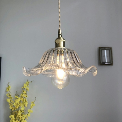 Modern Style Ripples Hanging Pendant Lights Glass 1-Light Pendant Light in Clear