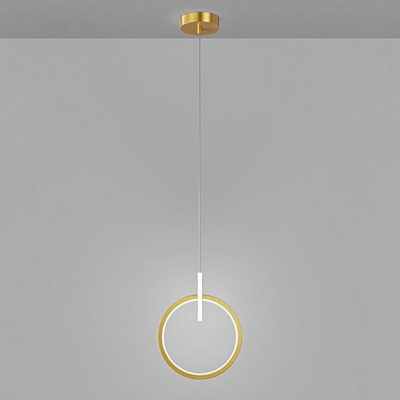 Post-Modern Style Adjustable Height Hanging LED Light Gold Ring Shape Pendant Lighting for Bedroom