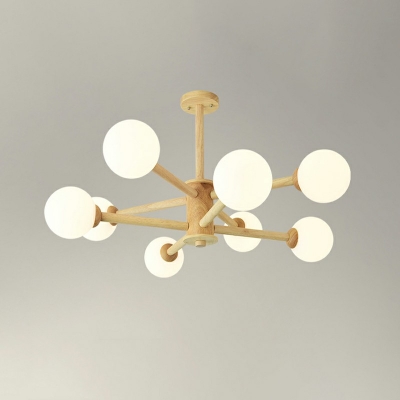 6-Light Hanging Chandelier Modern Style Globe Shape Wood Pendant Light Kit