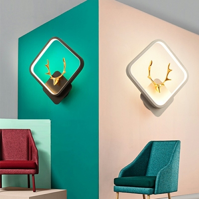 1-Light Sconce Lights Kids Style Antlers Shape Metal Wall Mounted Light