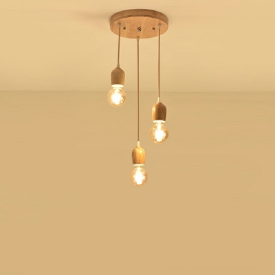 3 Lights Tapered Down Lighting Modern Style Wood Pendant Lights in Yellow