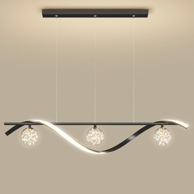 Adjustable Cord Island Chandelier Lights Modern Style Glass 4-Lights Island Lighting in Black