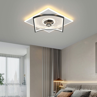 Modern LED Ceiling Fan Light Simplicity Acrylic Bedroom Semi Flush Mount Light with Remote
