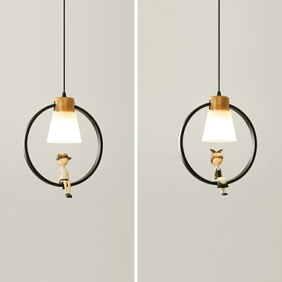 Single Bulb Hanging Pendant Light with White Glass Shade Pendant Lighting