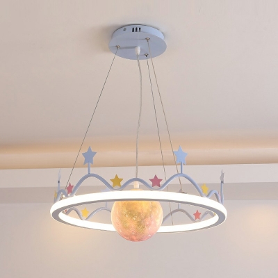 3D Moon Shade Chandelier Light Fixture LED Modern Pendant Lighting for Child's Bedroom