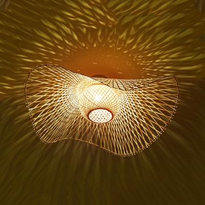 Bamboo Hat Led Flush Light Modern Style 1 Light Flushmount Lighting in Brown