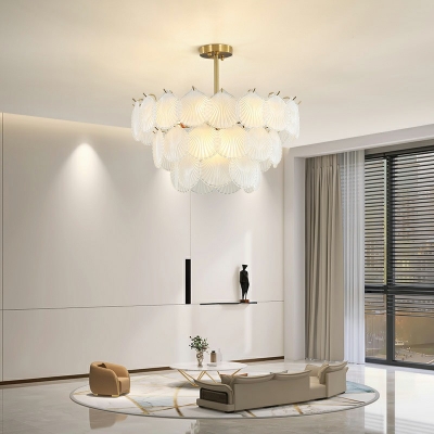 Drum Glass Hanging Pendant Lights Tradional Style Ceiling Chandelier for Living Room