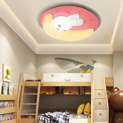 Kids Style 1-Light Cartoon Rabbit Flush Mount Plastic Ceiling Mounted Fixture