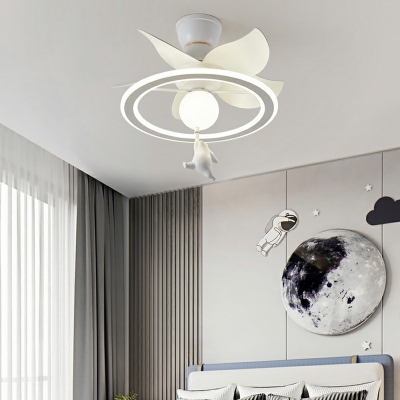 Kids Style Acrylic Ceiling Fan Round Ring Ceiling Fan for Bedroom Remote Control Stepless Dimming