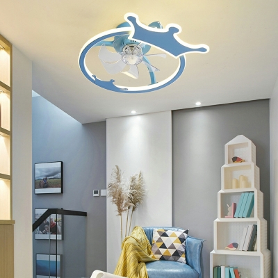 LED Crown Flushmount Fan Lighting Fixtures Dining Room Bedroom Flush Mount Fan Lighting