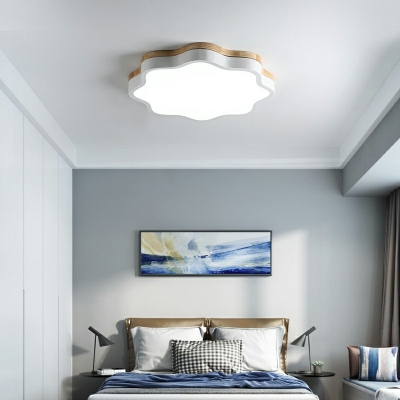 Metal and Wood Flush Ceiling Light with Acrylic Shade LED Flush Mount Lamp in White
