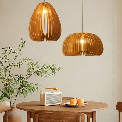 Orange Dome Hanging Lamp Kit Modern Style Wood 1 Light Pendant Lamp