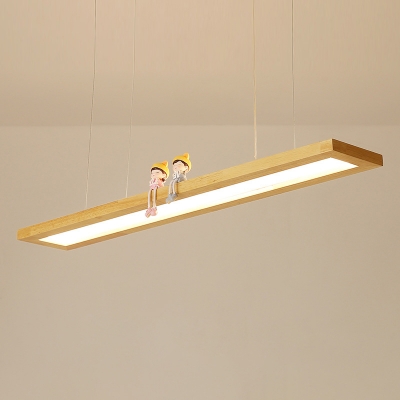 1 Light Contemporary Island Lighting Wooden Rectangle Island Lights for Dining Room