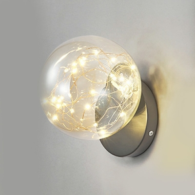 1 Light Spherical Wall Light Sconce Modern Style Glass Wall Sconce Lighting in Clear